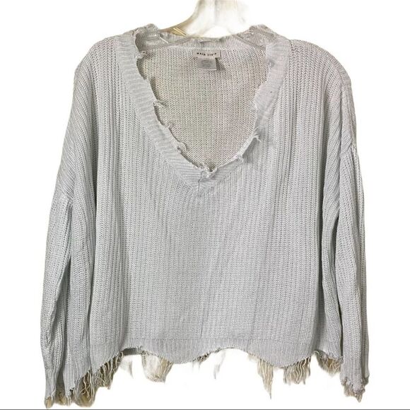 Main Strip Loose Fit V-Neck Fringe Crop Sweater Size Small - Picture 1 of 5
